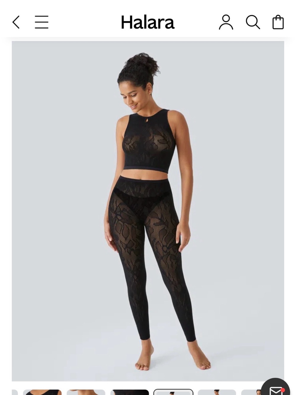 HALARA Black Sheer Lace High-Neck Crop Top & Lace Leggings Set